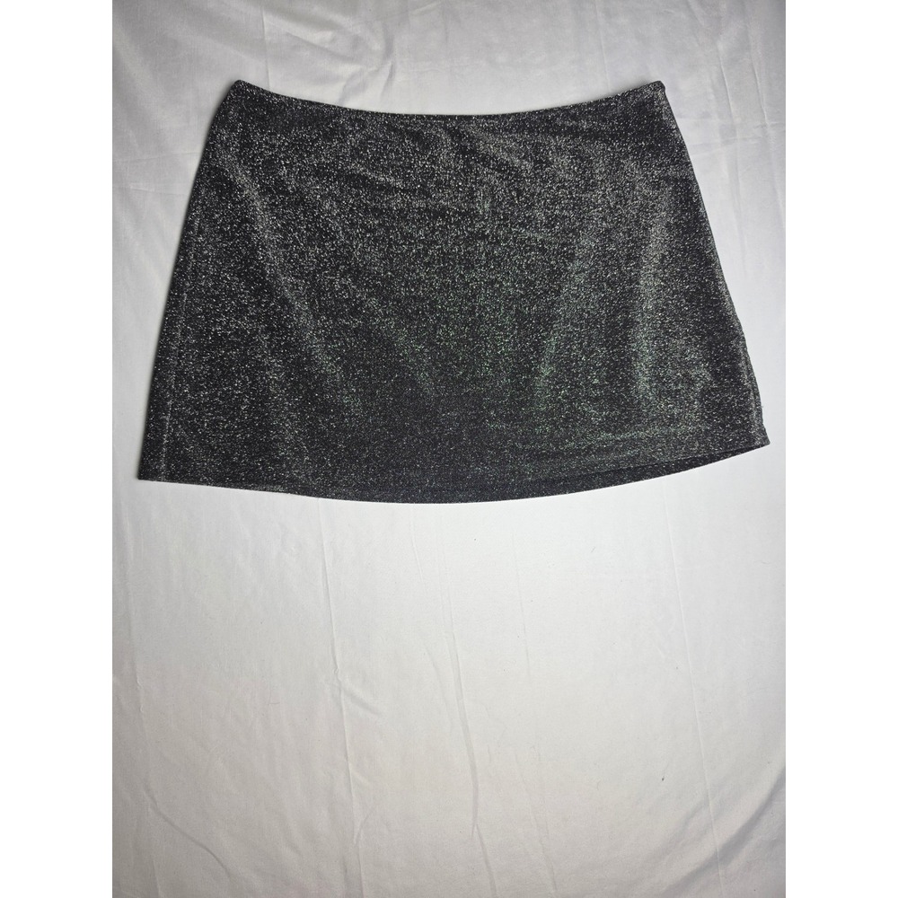 Victorias Secret PINK Metallic Silver Black Glitter Mini Skirt XL Festival Night